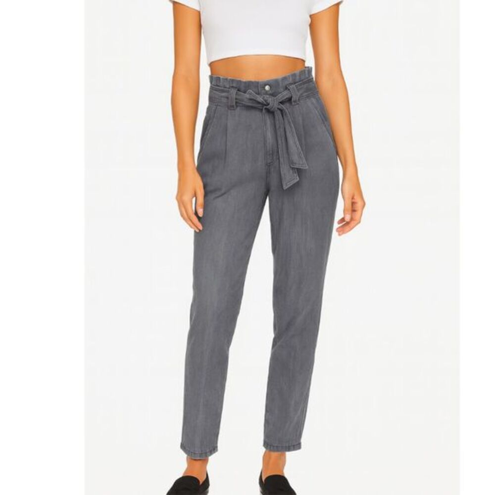 Overlover Jeans Size 25 Abbott Paperbag‎ Waist Grey Denim Tapered Leg 30 Inseam